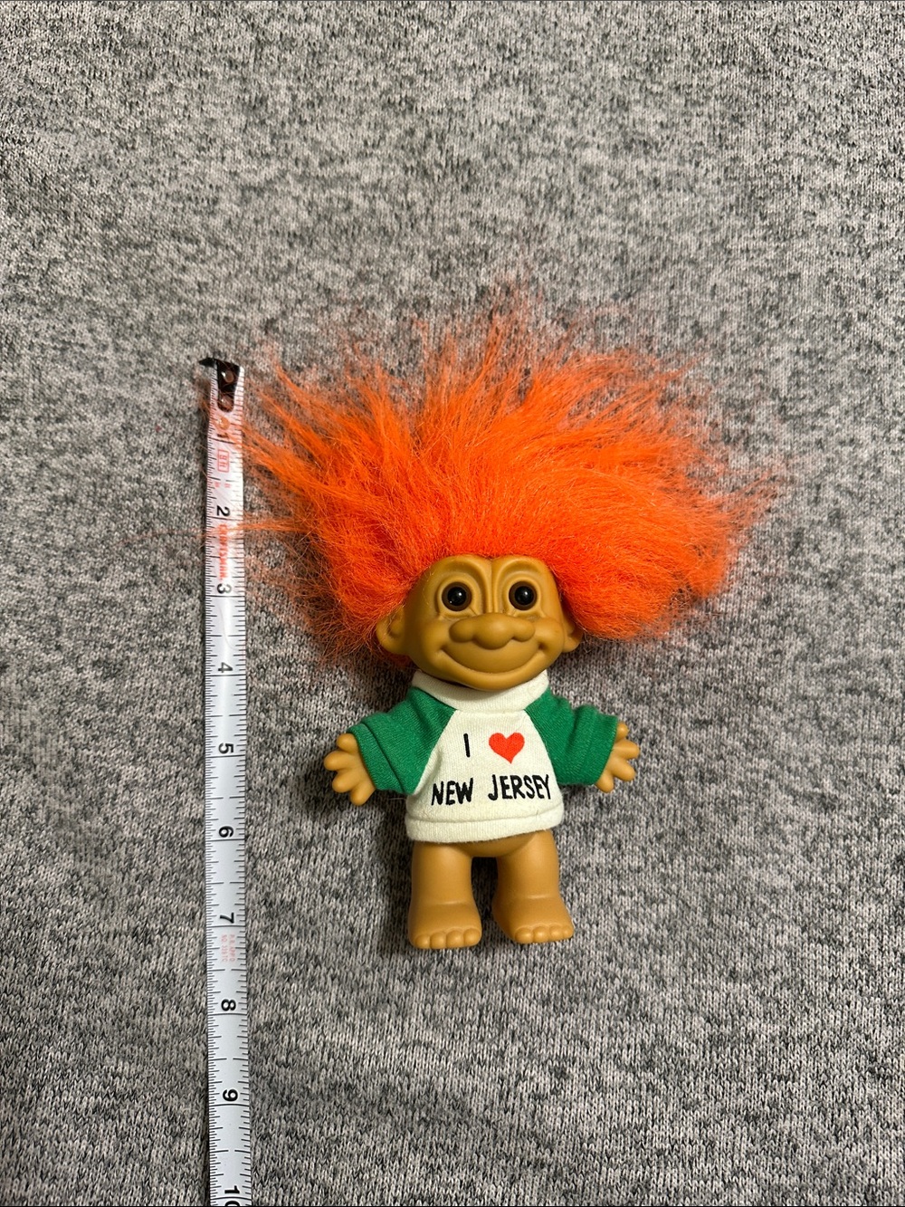 Russ Orange-Haired Troll Doll with Green Sleeves "I ♥ New Jersey" Shirt